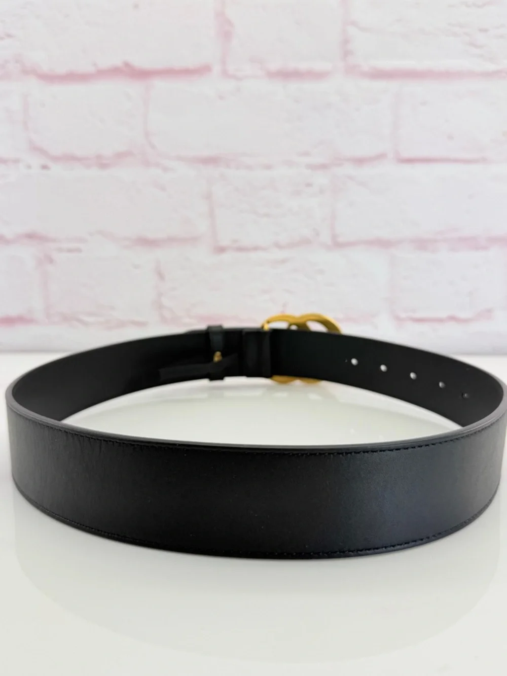 Gucci 2015 Re Edition Wide Leather Belt Gg Double Marmont Black 400593 75/30